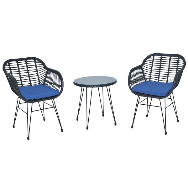 3 Pieces Patio Rattan Conversation Set with Coffee Side Table