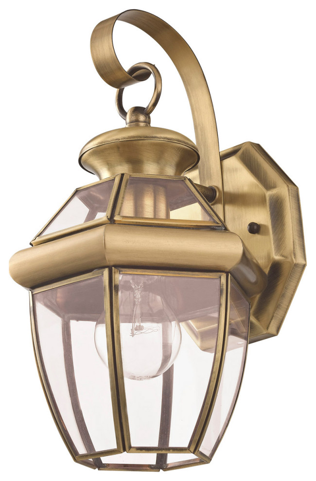 Monterey 1 Light Outdoor Wall Light  Antique Brass  7 quot  Traditional   Outdoor Wall Lights And Sconces   by Lighting New York  Houzz