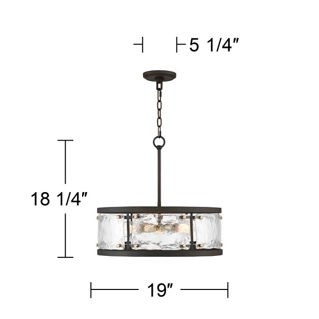 Wide Rustic Drum Waterglass Shade 4 light Fixture For Dining Room Kitchen Island