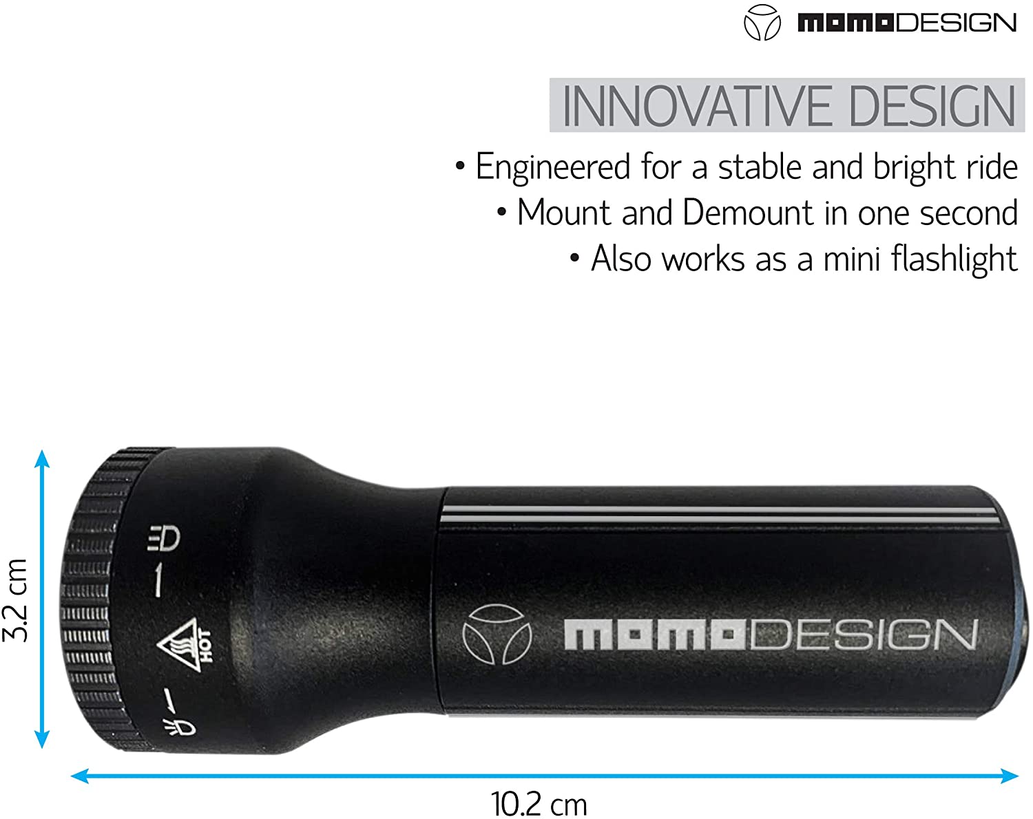 MOMODESIGN Bike Light • Zoom LED USB Rechargeable Headlight • Bright Nightvision for Safety • Water Resistant • Universal Fit • 300 Lumens • Charging time: 2-3 Hours • Runtime 7 Hours Low Mode