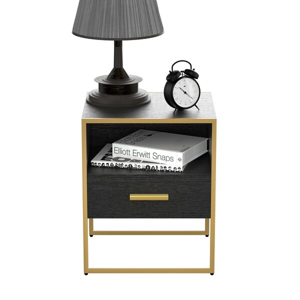 Gold and Black Nightstand/Side Table with Drawers - - 36532944