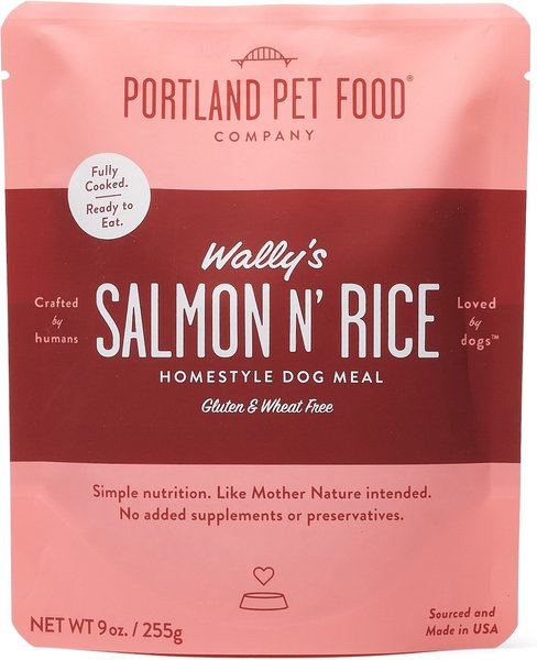 Portland Pet Food Company Wally's Salmon N' Rice Homestyle Wet Dog Food Topper， 9-oz pouch， case of 4