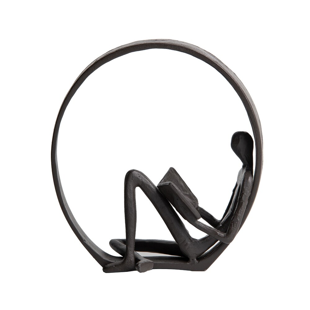 Danya B. Contemporary Encircled Reader Cast Iron Sculpture Statue   Male  Female  or Dual Bookend Options