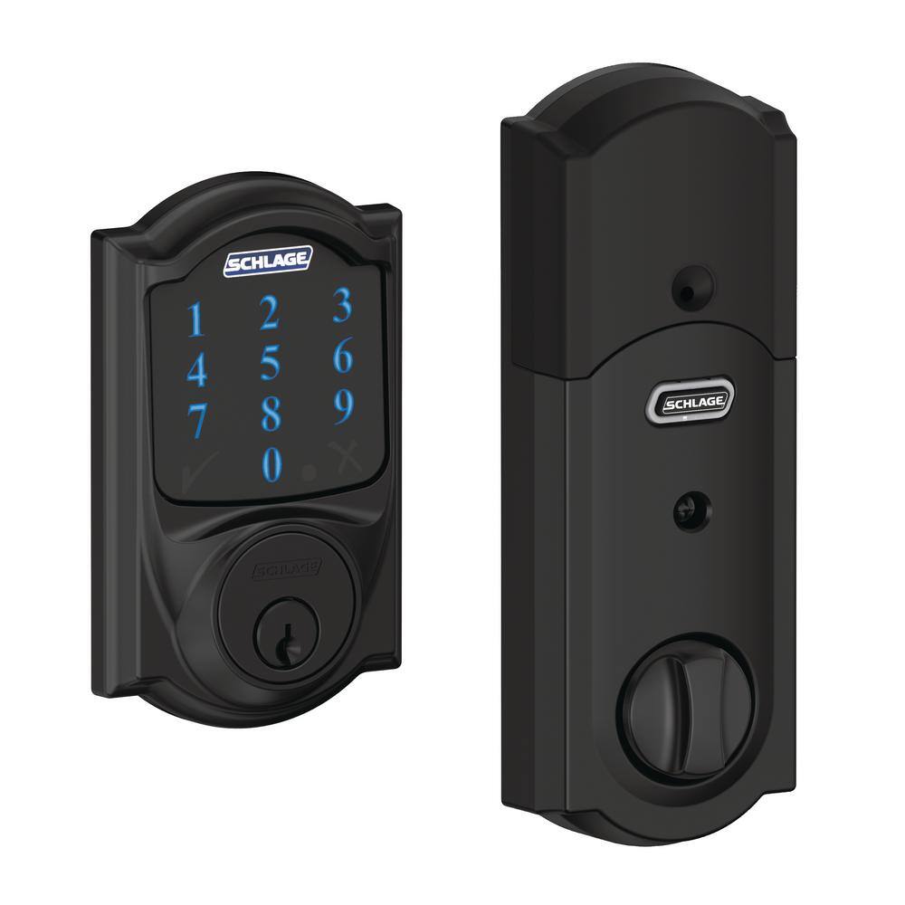 Schlage Camelot Matte Black Electronic Connect Smart Deadbolt with Alarm - Z-Wave Plus Enabled BE469ZP CAM 622