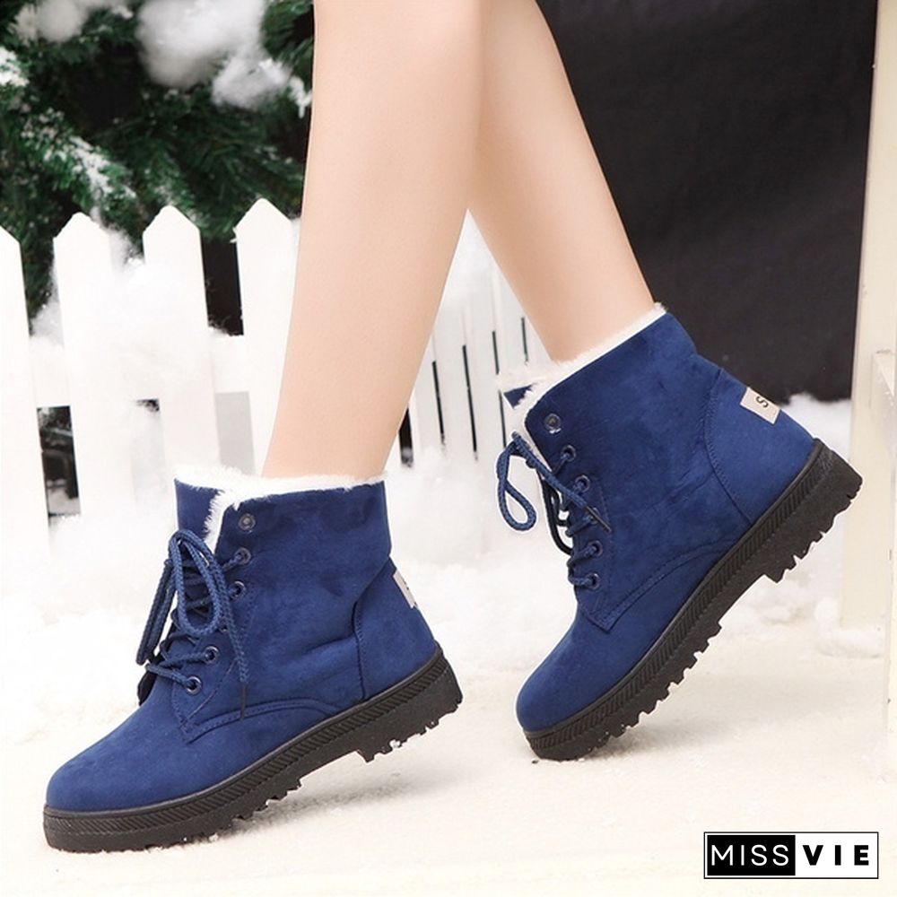 Ladies Winter Warm Fur Lined Ankle Snow Boots Women Casual Flat Short Booties Shoes Botas Feminina Plus Size