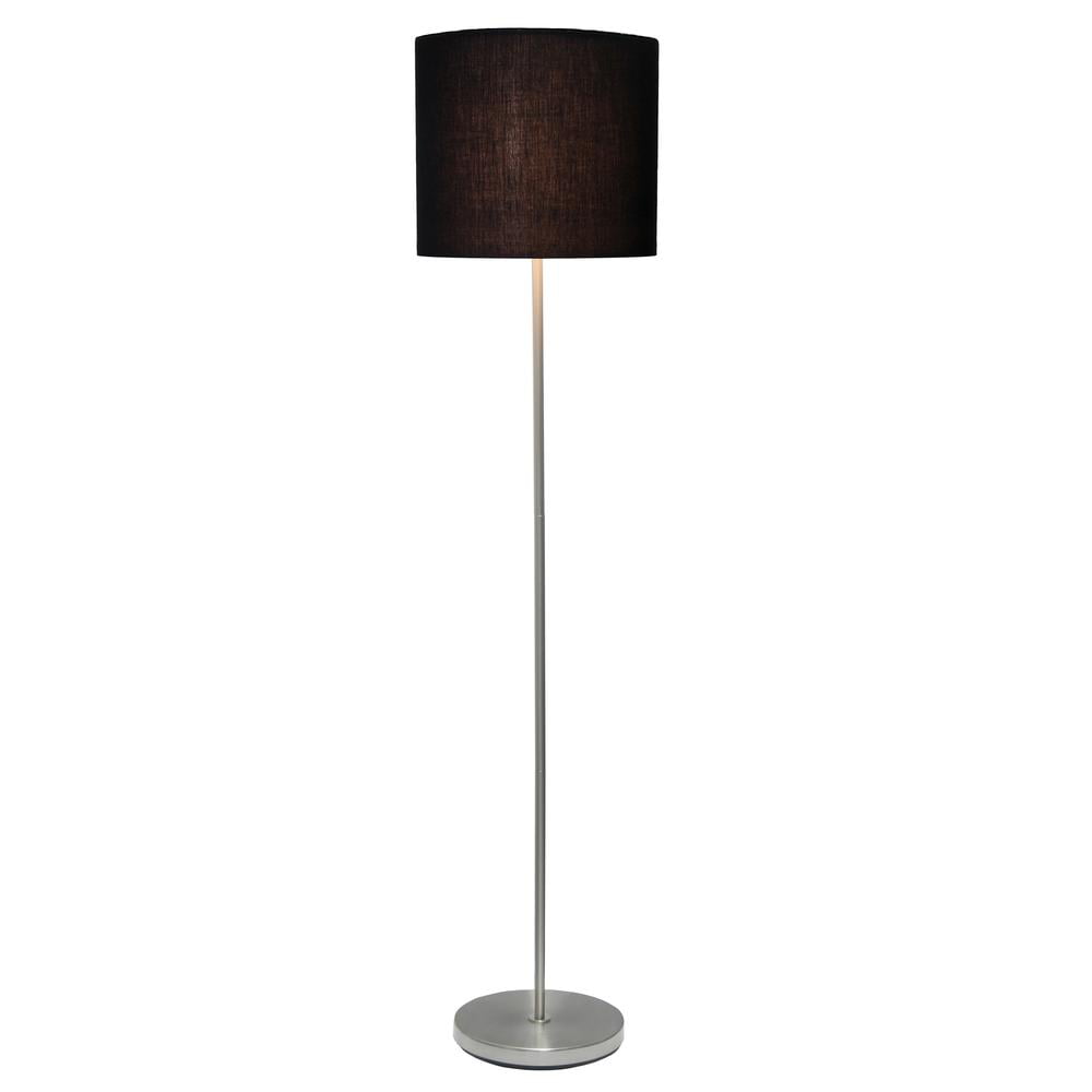 Simple Designs Brushed Nickel Drum Shade Floor Lamp, Black