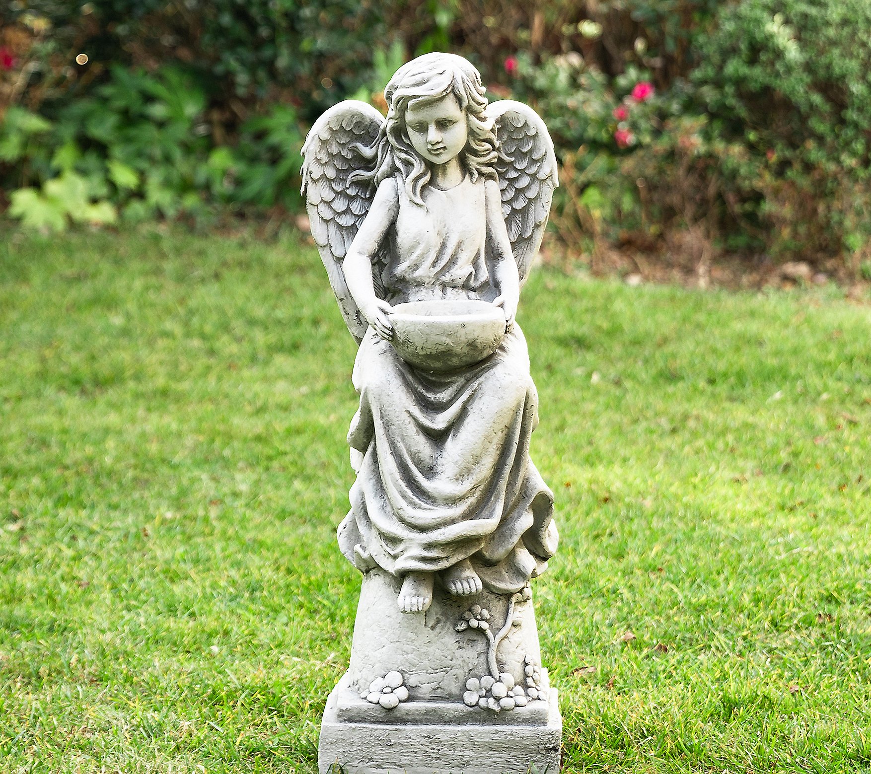 Glitzhome Glorious Angel Lawn Garden Statue Wit h Bird Feeder