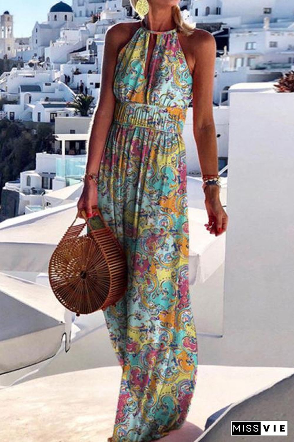 Floral Print Sleeveless Maxi Dress