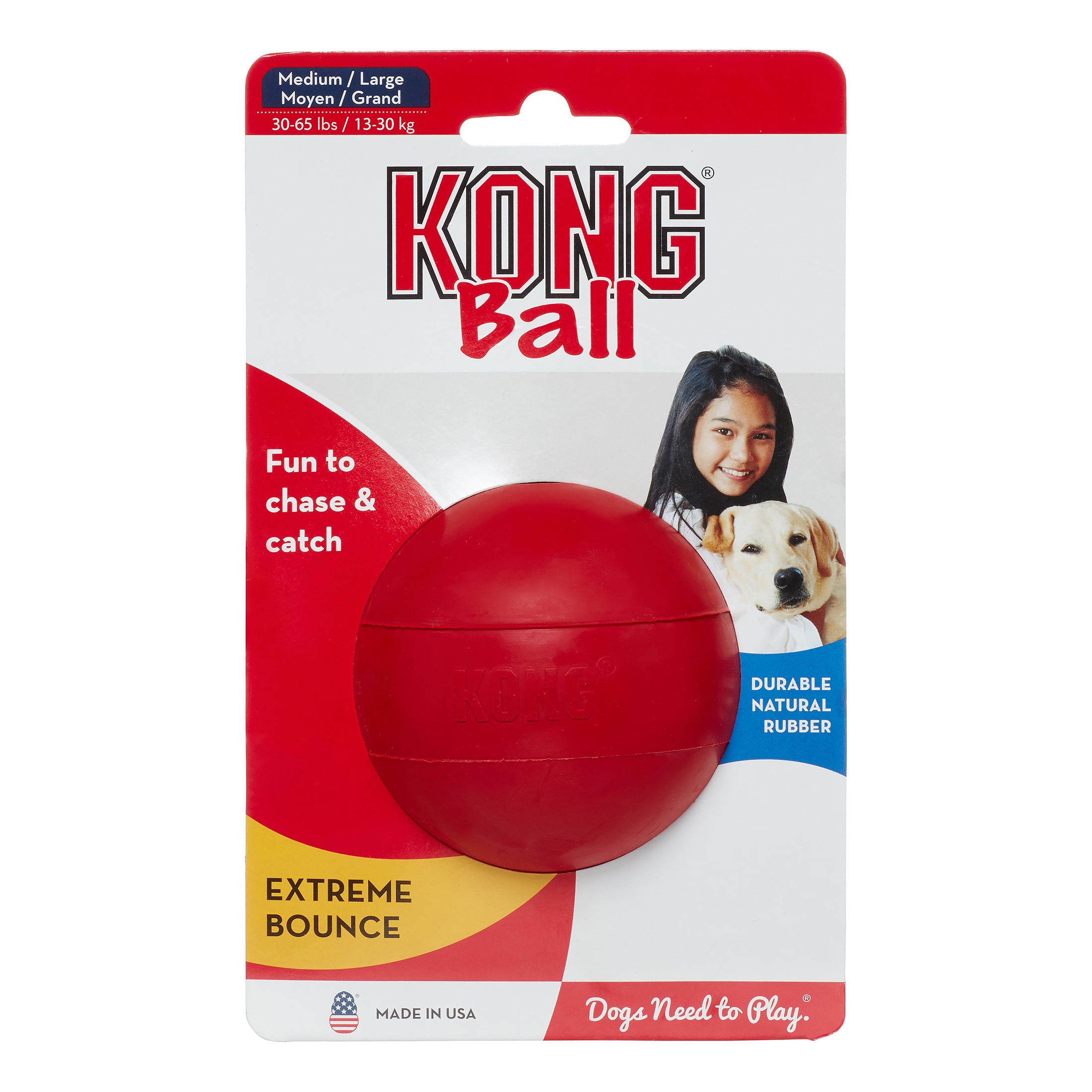 KONG Ball Durable Natural Rubber Dog Toy， Red， Medium/Large