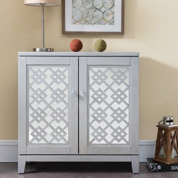 Mirrored Diamond Filigree X Base Adjustable Shelf Entryway Table