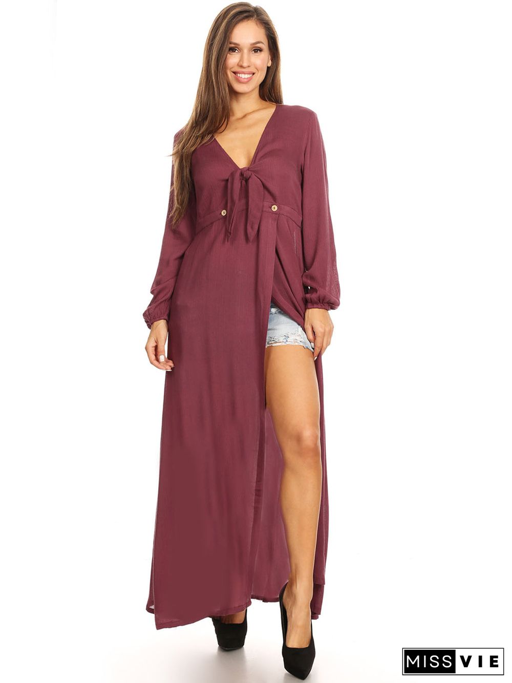 Long Sleeve V-Neck Loose Maxi Dress