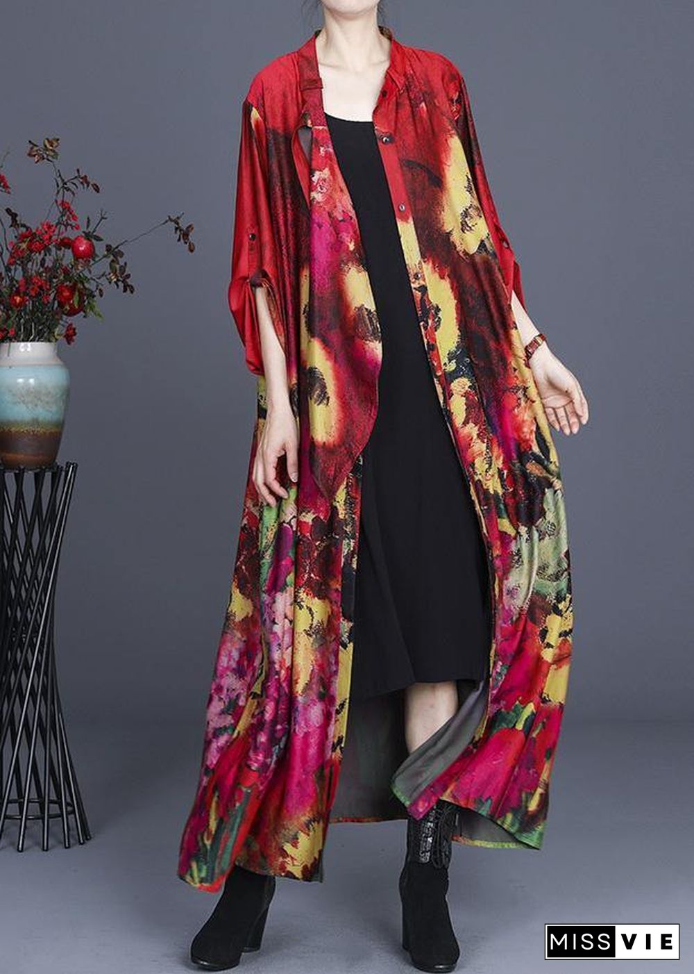 Fine Red Print asymmetrical design Long Summer Spring Dress