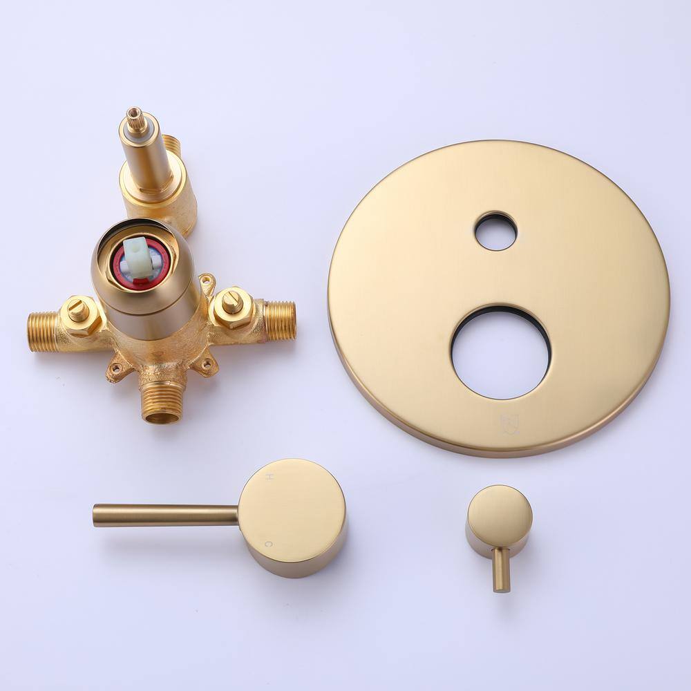 Hlihome Double-Handle Wall Mounted Roman Tub Faucet with Hand Shower in Brushed Gold RBDK-0908-BG