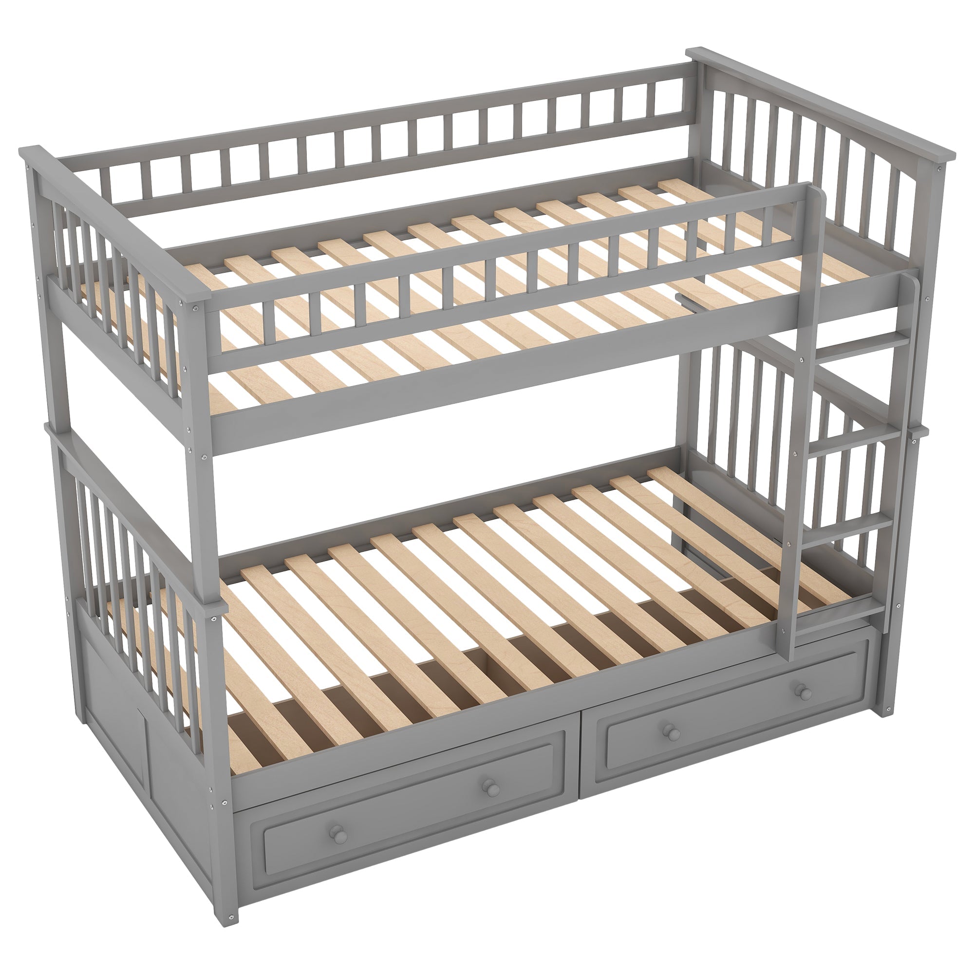 Euroco Pine Wood Bunk Bed With Storage, Twin-Over-Twin, Gray