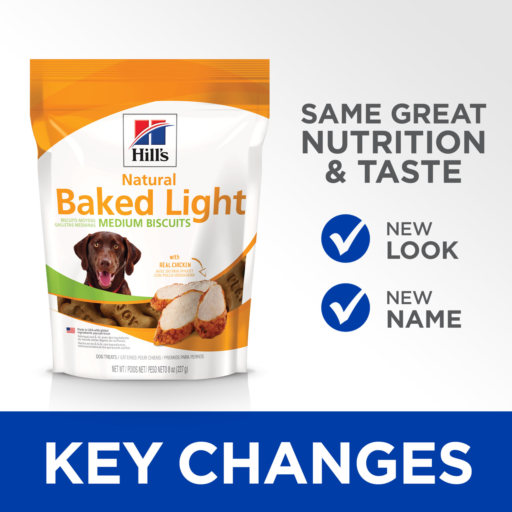 Hill's Natural Baked Light Biscuits with Real Chicken， Treats for Medium Dogs， 8 oz.， Bag