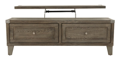 Signature Design by Ashley Chazney Industrial Lift Top Coffee Table with 2 Storage Drawers, Brown