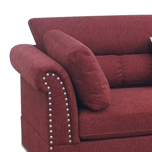 3 Piece Sectional Sofa with Reversible Chaise and Ottoman， Red