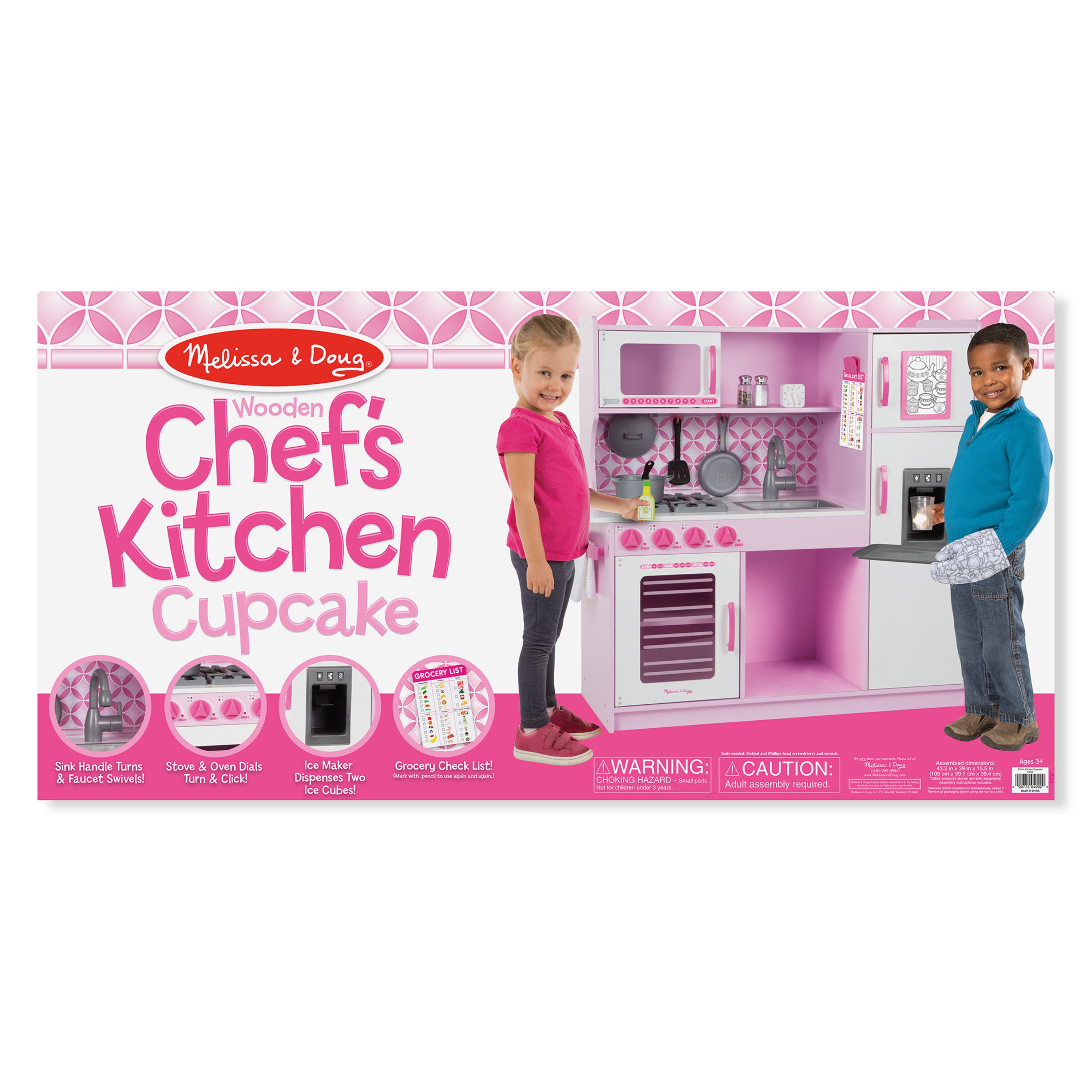 Melissa and Doug Wooden Chef’s Pretend Play Toy Kitchen With “Ice” Cube Dispenser – Cupcake Pink/White