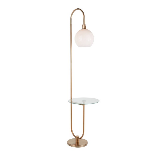 Trombone Contemporary glam Floor Lamp With Metal And Glass Shelf Gold includes Led Light Bulb Lumisource