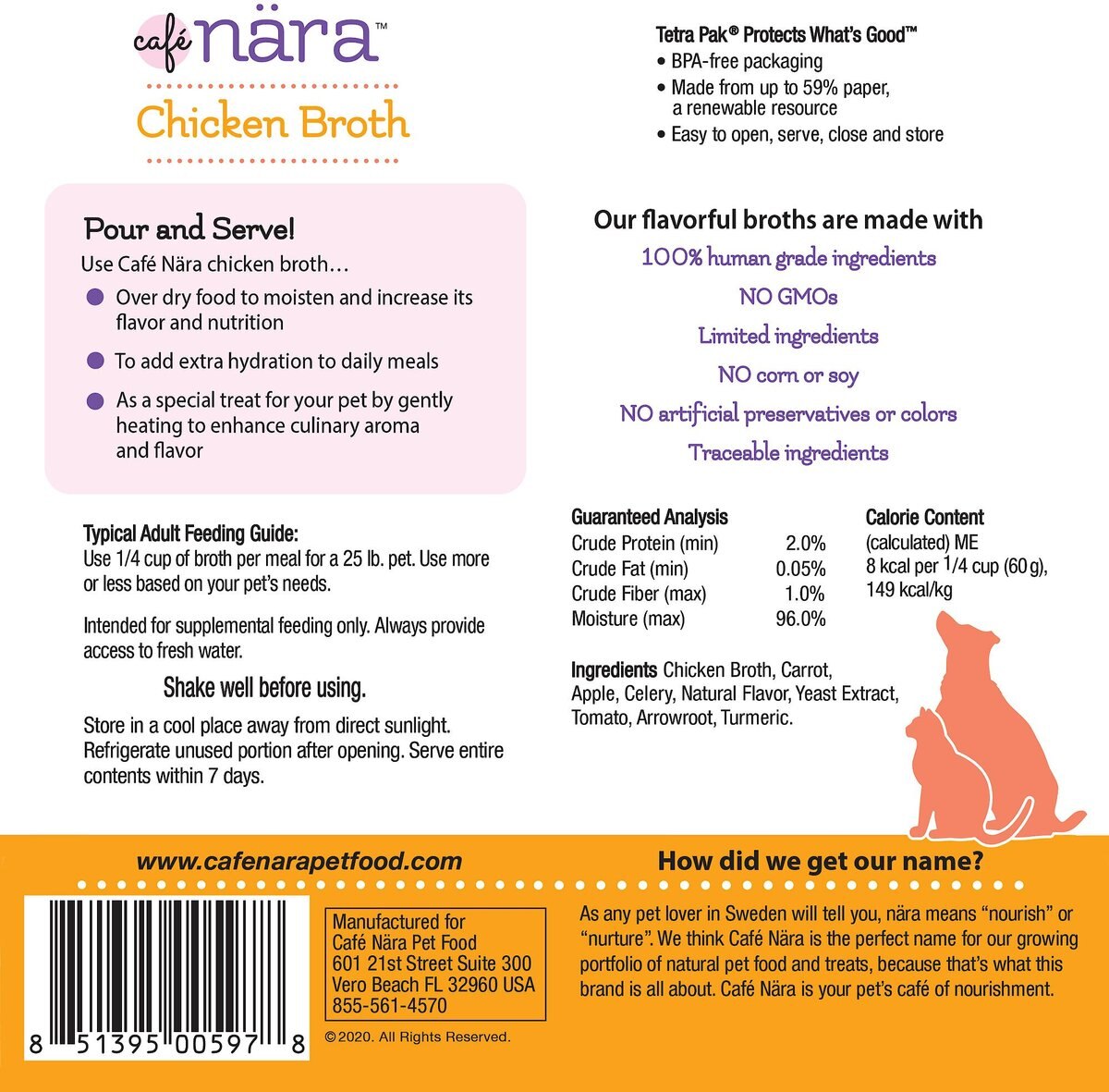 Cafe Nara Chicken Broth Grain-Free Dog and Cat Wet Food Topper， 1.1-lb bottle