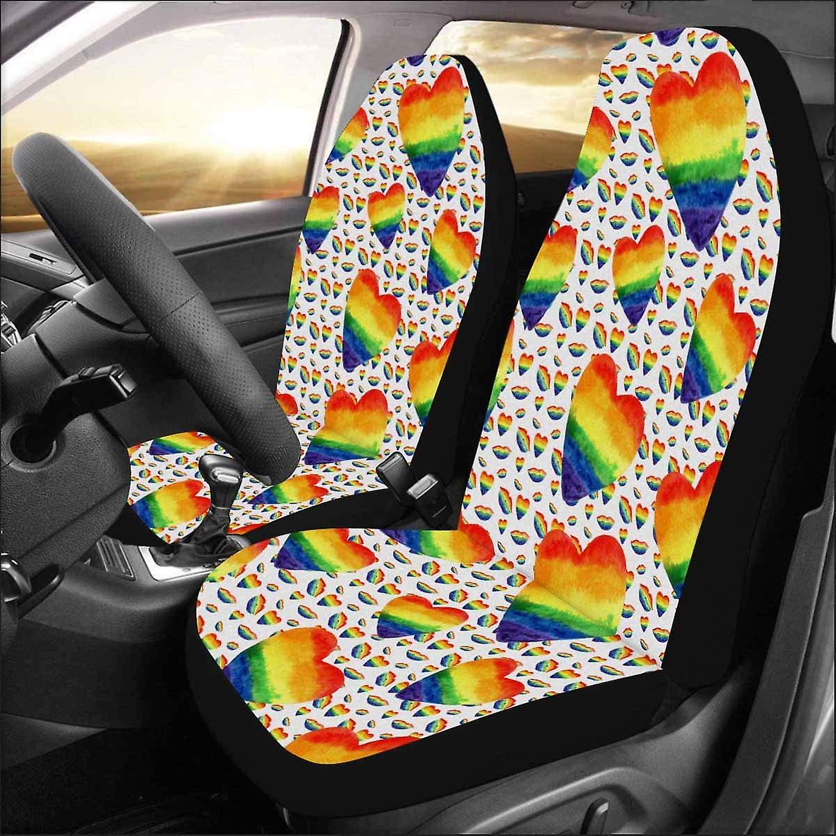 Set Of 2 Car Seat Covers Watercolor Rainbow Colors Lip Kiss Universal Auto Front Seats Protector Fits For Car，suv Sedan，truck