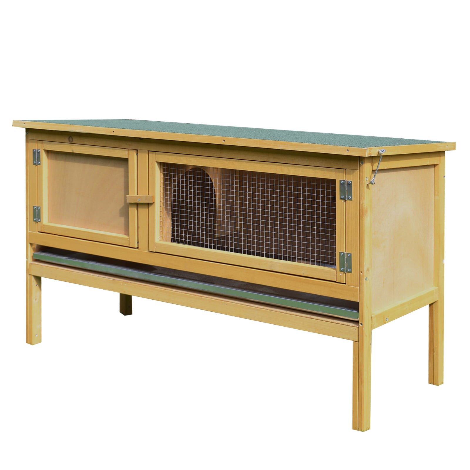 PawHut Raised Solid Wood Rabbit Hutch Backyard Habitat Cage for Small Animals