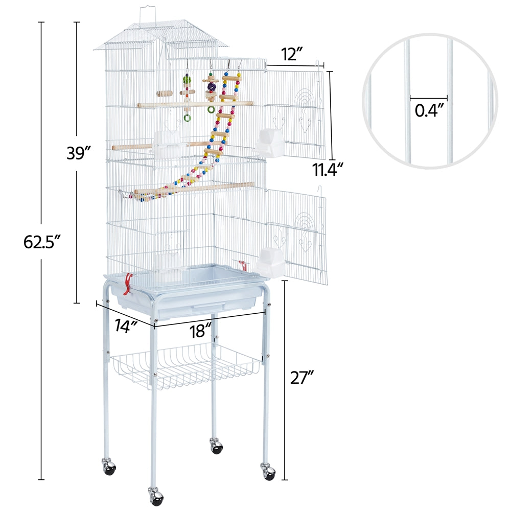 Yaheetech Rolling Metal Detachable Stand Bird Cage， White