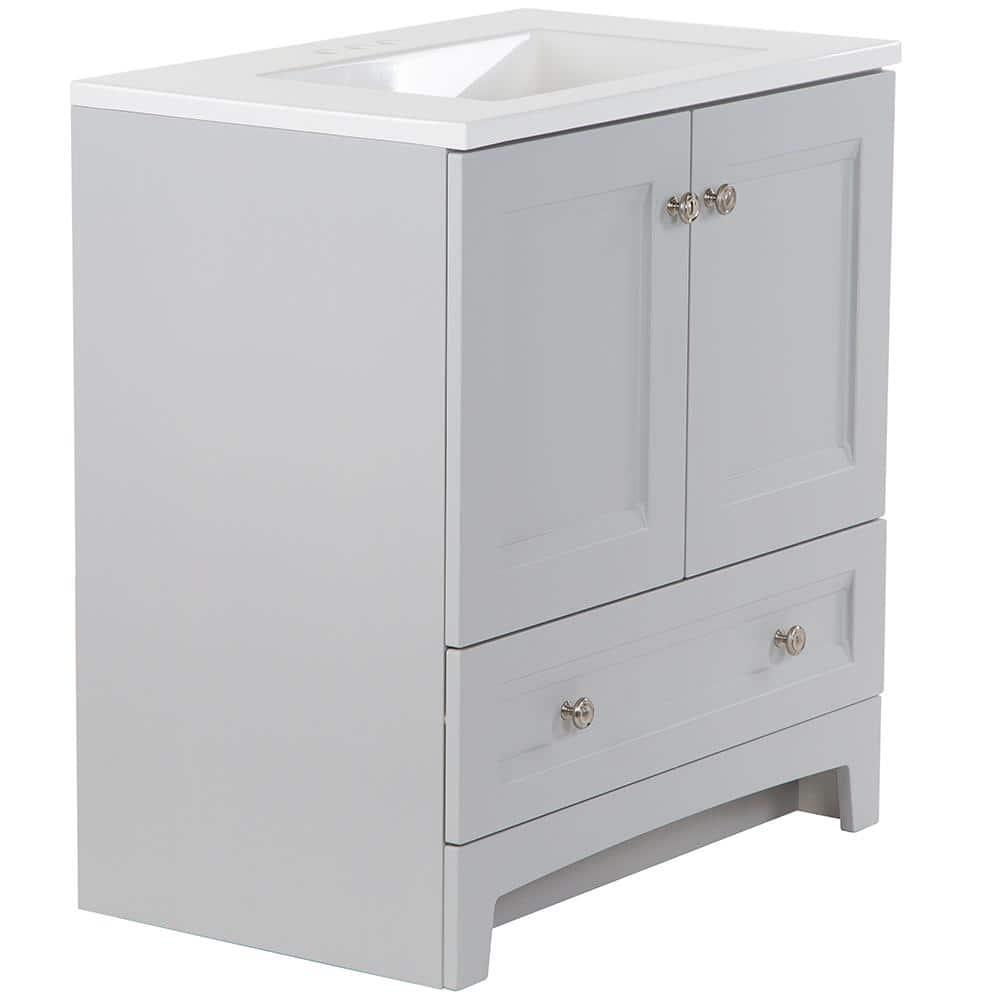 Glacier Bay Delridge 302 in W x 188 in D x 329 in H Freestanding Bath Vanity in Pearl Gray with White Cultured Marble Top