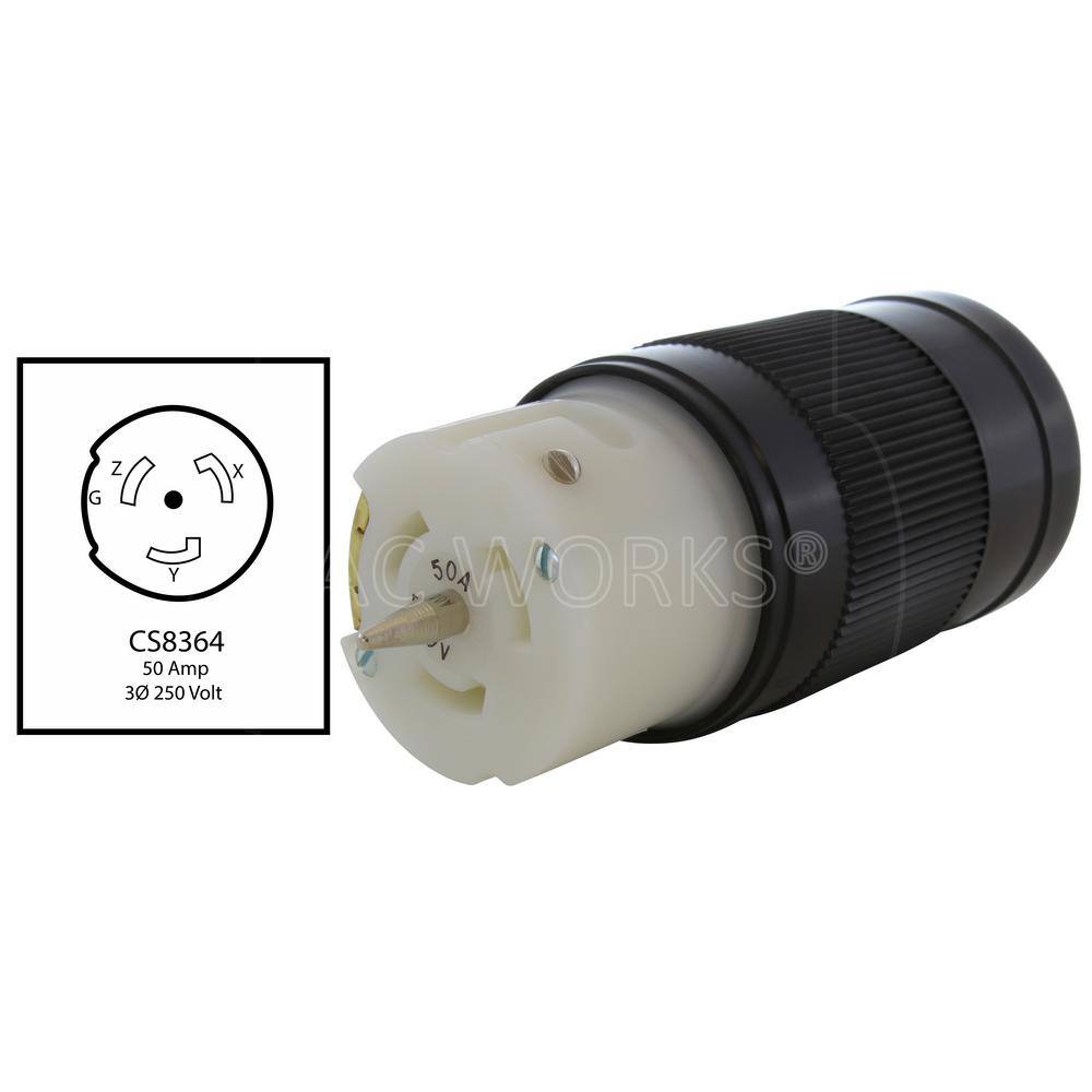 AC WORKS California Standard CS8364 50 Amp 3-Phase 250-Volt 4-Wire Locking Female Connector CS8364