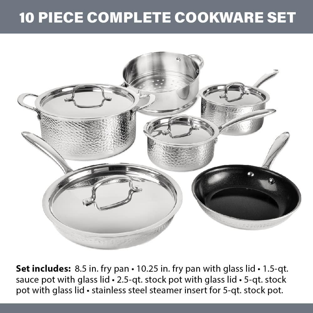 Granitestone Hammered Stainless Steel Pots and Pans Set 10 Pc Nonstick Cookware Set