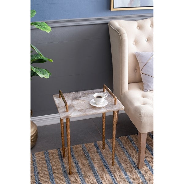 Blue Agate Metal Rectangle Side Table with Tray