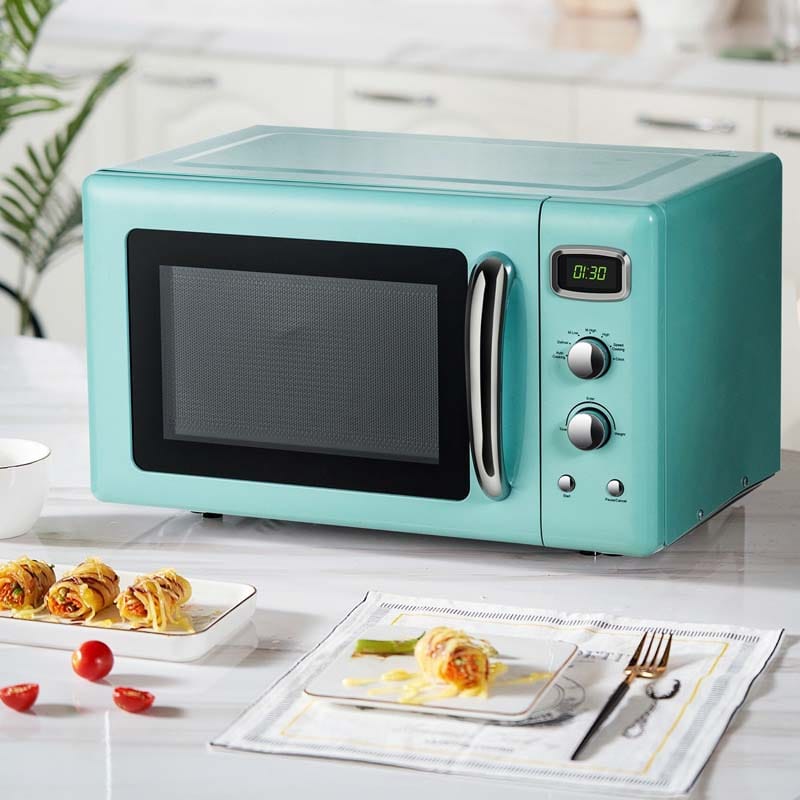 0.9Cu.ft Retro Countertop Microwave Oven, 900W with Defrost & Auto Cooking Function, Glass Turntable