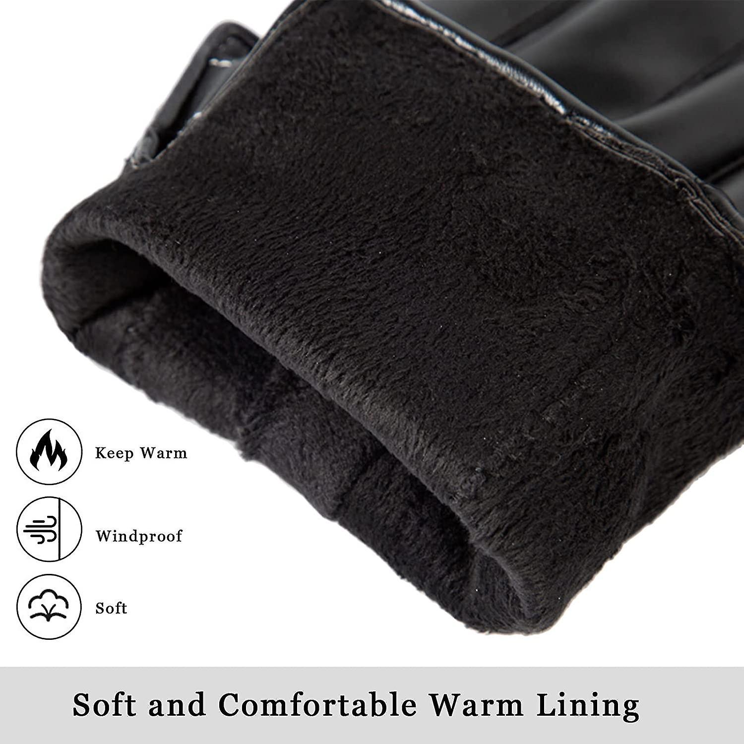 Winter Leather Men Touchscreen Gloves - Black Warm Cycling Driving Motorcycle