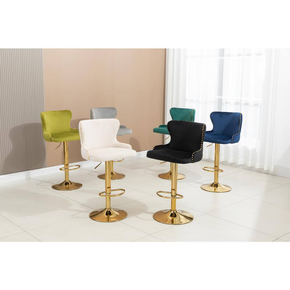 ANBAZAR Counter Height Bar Stool, Tufted Upholstered Bar Chair, Bar Stool with Nail Back and Footrest, Bar, Dining Area, Emerald WJZ-123A