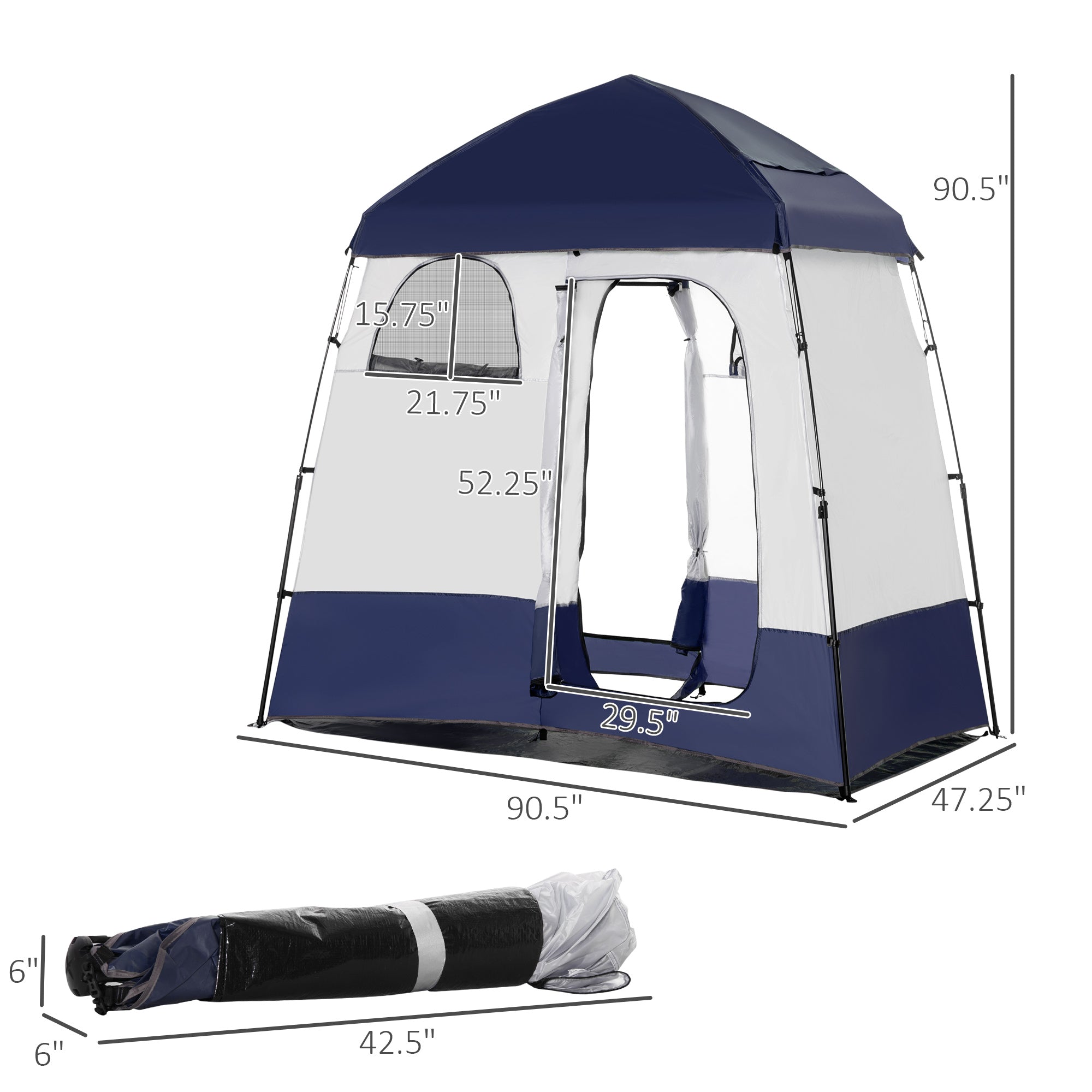 Outsunny Shower Tent, Pop Up Privacy Shelter for Camping, Dressing Changing Room, Portable Instant Outdoor Shower Tent Enclosure w/ 2 Rooms, Shower Bag, Floor and Carrying Bag, Blue