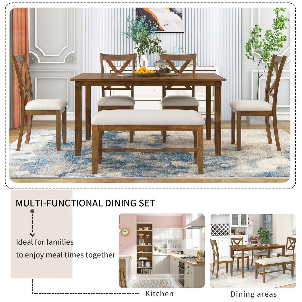 6 Piece Kitchen Dining Table Set Wooden Rectangular Dining Table