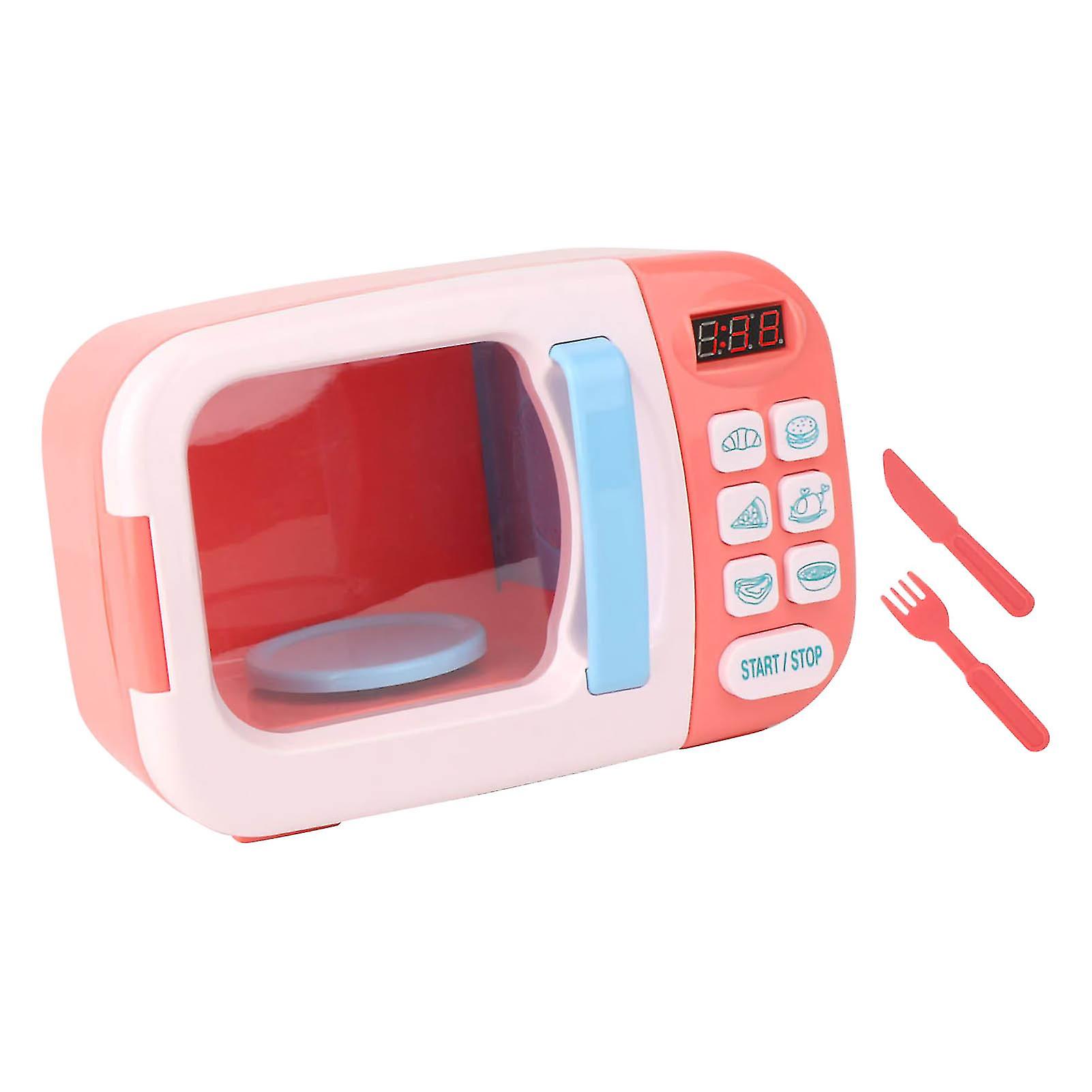 Kids Electric Microwave Oven Toy Set Cool Music Simulation Cooking Model Toy for Children Pink