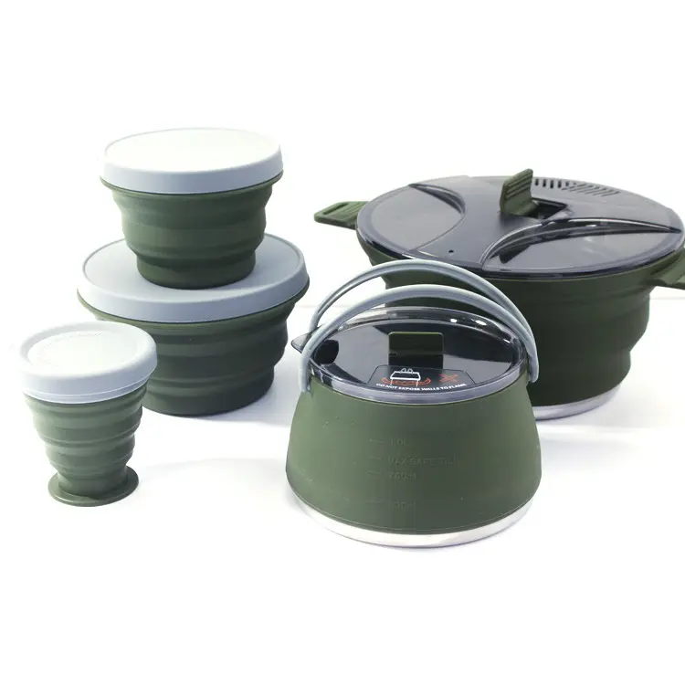 Eco friendly Wilderness Survival Silicone Camping Pot Cookware Set For Outdoor Kitchen Equipment Cookware Set