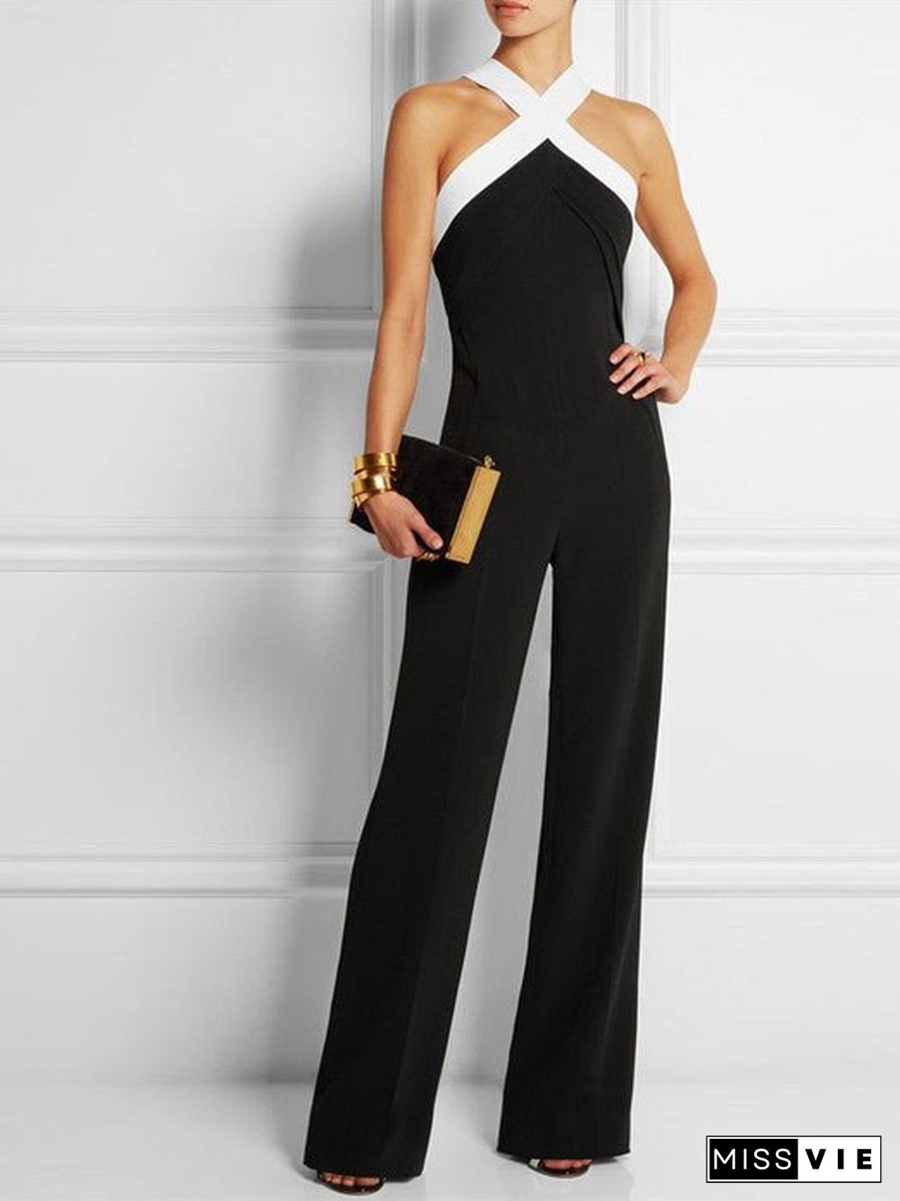 Women'S Jumpsuits Crossover Bare Back Sleeveless Jumpsuit