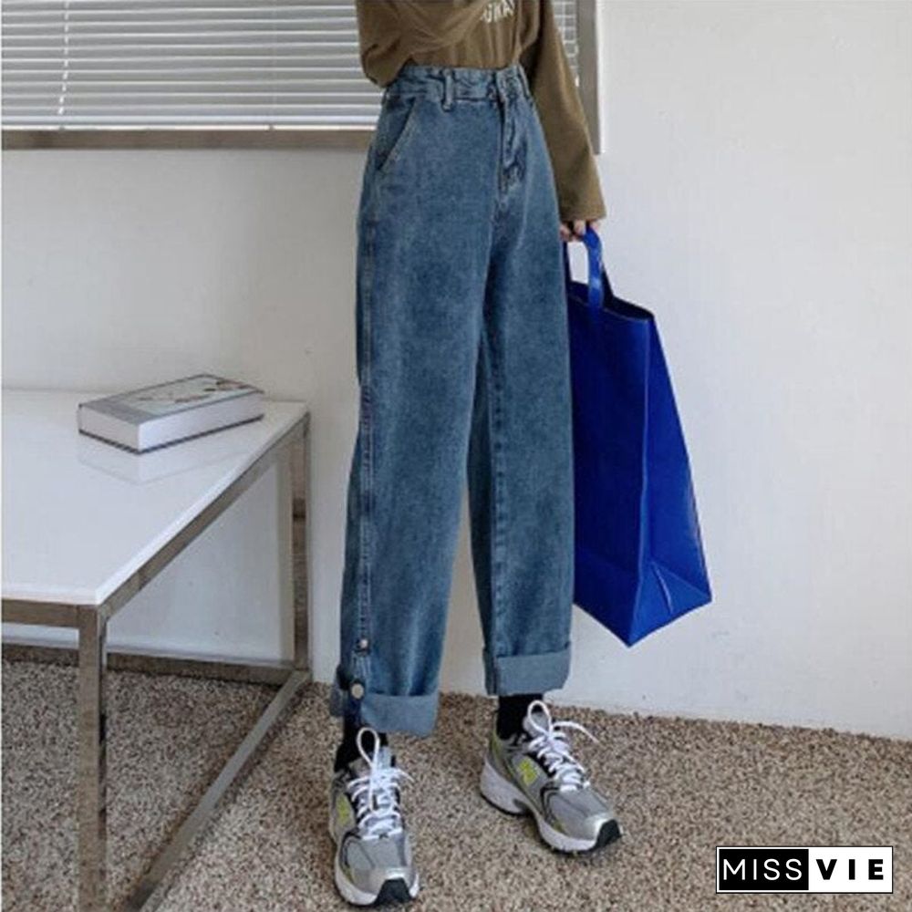 Woman Jeans High Waist Clothes Wide Leg Denim Clothing Blue Streetwear Vintage Quality Fashion Harajuku Straight Pants