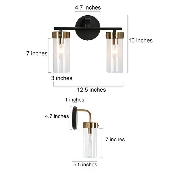 Modern 2-Light Black Bathroom Vanity Light Cylinder Glass Wall Sconces - 12.5