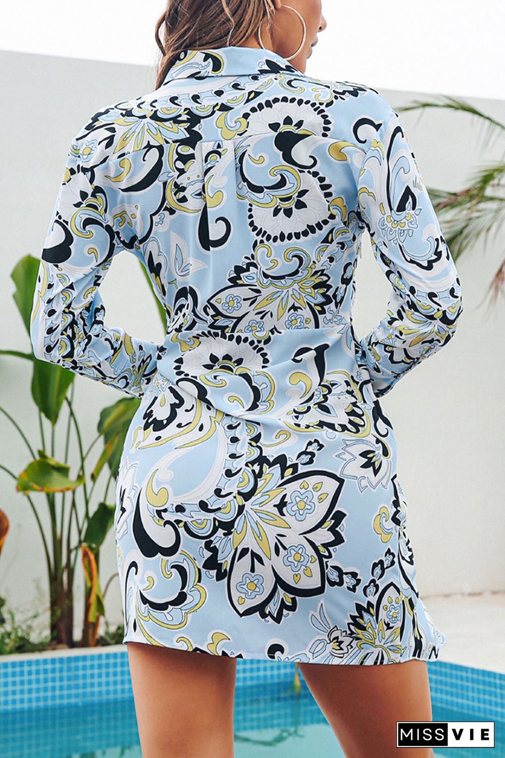 Vintage Print Long Sleeve Hem Dress Wholesale