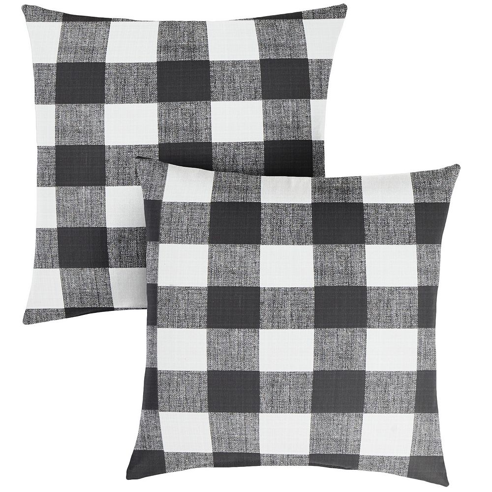 Set of 2 22 Black and White Buffalo Plaid Sunbrella Indoor and Outdoor Square Pillow