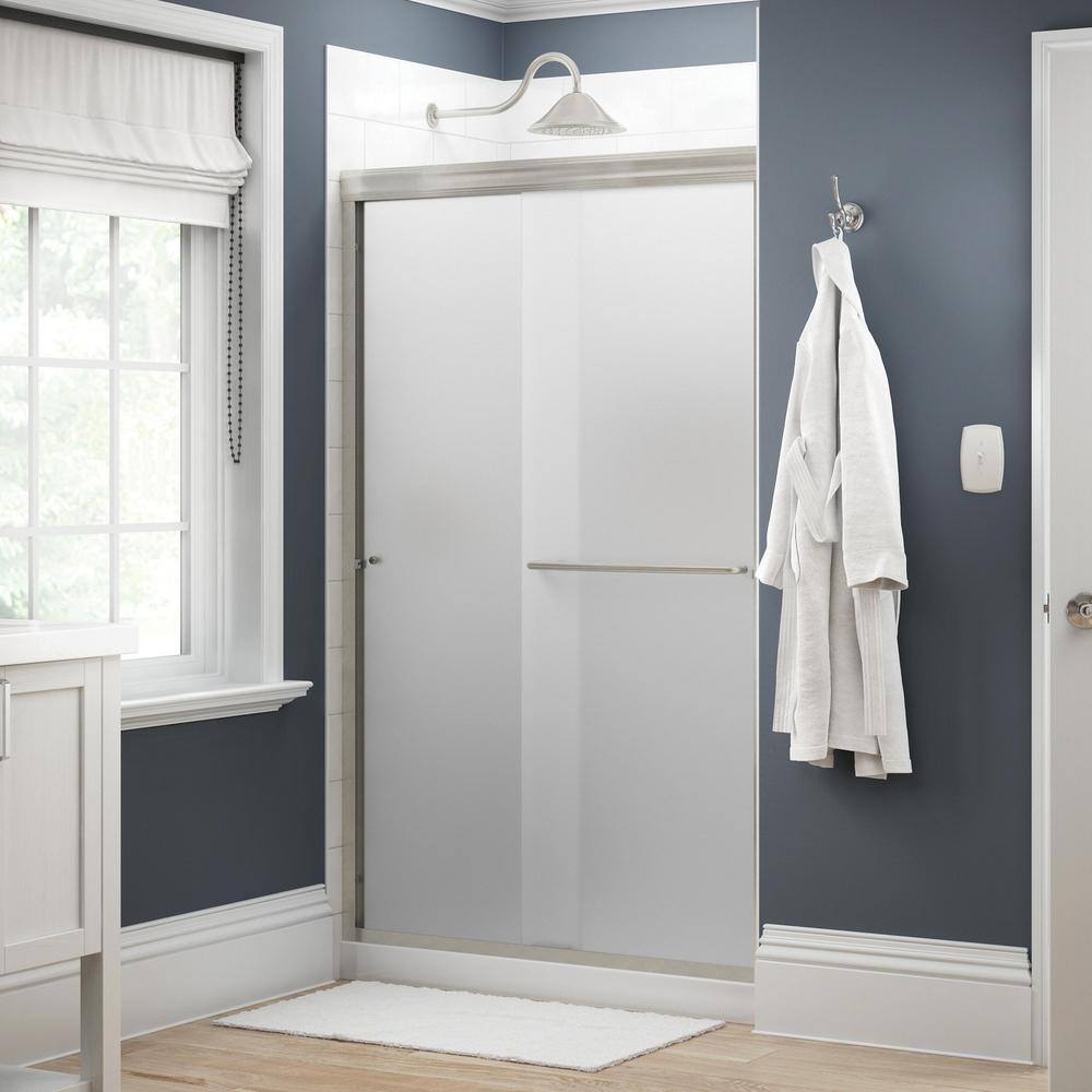 Delta Simplicity 48 in. x 70 in. Semi-Frameless Traditional Sliding Shower Door in Nickel with Frosted Glass 2422360