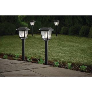 Hampton Bay Lincoln 14 Lumens Solar Black LED Path Light with Seedy Glass Lens and Vintage Bulb (4-Pack) P5100-01-22