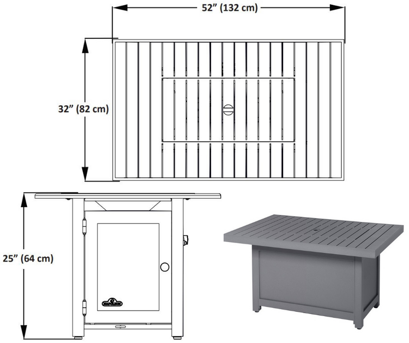 Napoleon Hampton Rectangle Patioflame Table with Windscreen and cover