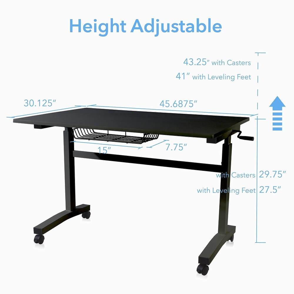 Sit Stand Desk with Casters Height Adjustable with side crank