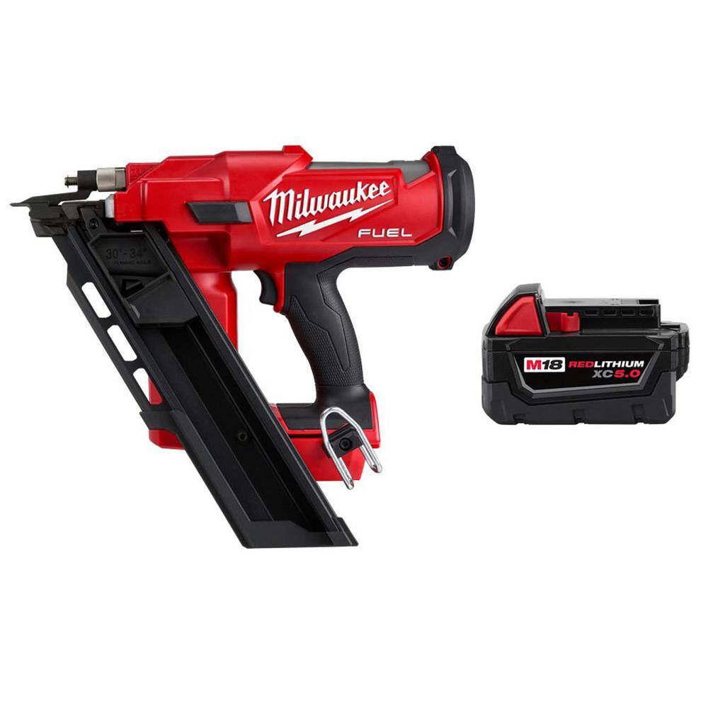 MW M18 FUEL 3-12 in. 18-Volt 30-Degree Brushless Cordless Framing Nailer  M18 18-Volt 5.0 Ah XC Extended Capacity Battery 2745-20-48-11-1850