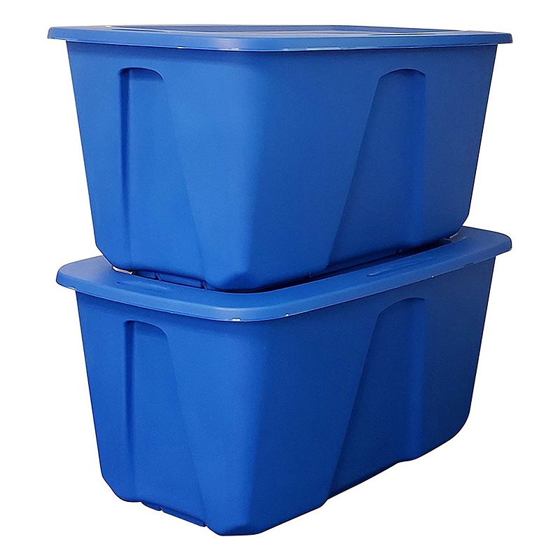 Homz 32 Gallon Standard Plastic Storage Container with Secure Lid， Blue， 4 Pack