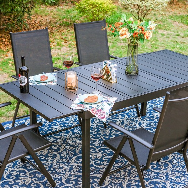 7/9Piece Patio Dining Set，1X Expandable Table，6/8 Folding Textilene Chairs